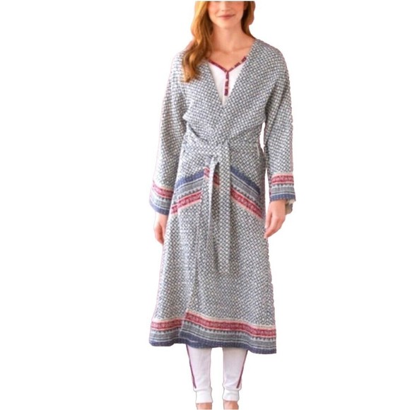 SUNDANCE CATALOG Sz M KANTHA Stitched Quilt Kimono Style Sleeves Open Front Robe - Picture 8 of 10